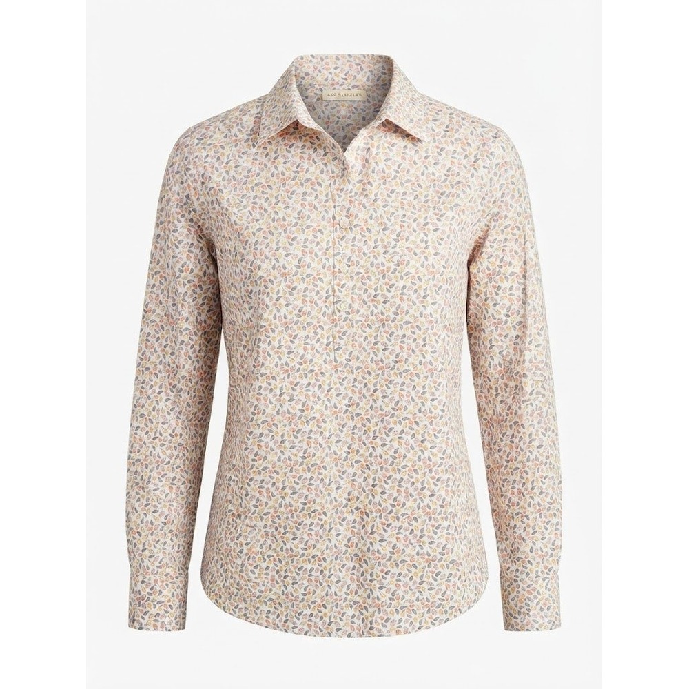 Ann Mashburn Womens Medium Floral Leaf Print Cotton Button Down Shirt - CJ